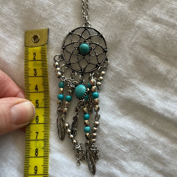 Silver tone and turquoise long necklace. Dream catcher motif. - Picture 10 of 10